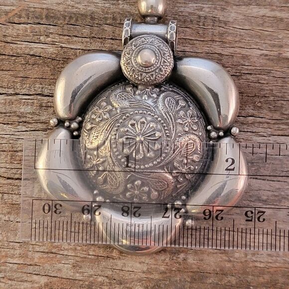 Vintage Sterling Large Boho Tribal Bird Repousee Statement Pendant - Picture 9 of 10